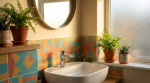 découvrez la transformation d'une salle de bains lumineuse et colorée, où chaque détail a été repensé pour un espace à la fois fonctionnel et esthétique.